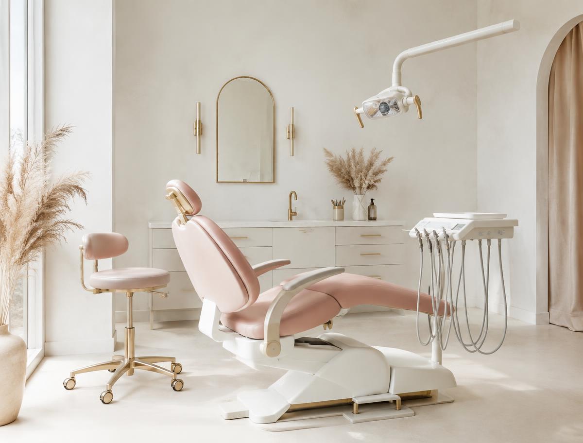 Consultorio luminoso con sillón rosa nude